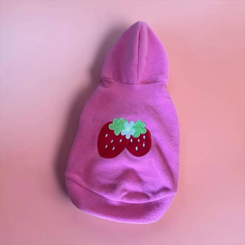 Strawberry snuggle fleece hoodie for pets