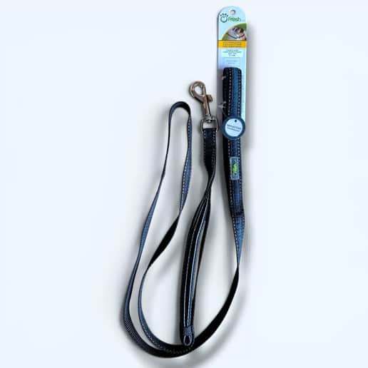 GoFresh hundesnor med to håndtag i gråt nylon, 16mm bredt, med refleksdetaljer