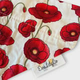 SpringButiken poppy dog bandana, beige fabric with red and blue flowers