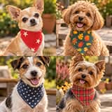 Röda Stjärnor hundbandana applicerad på hund
