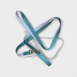 Colorful polka dot dog leash in mint green and pink, ideal for walks.