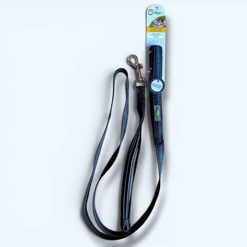 GoFresh hundkoppel med två handtag i grå nylon, 16mm brett, med reflexdetaljer