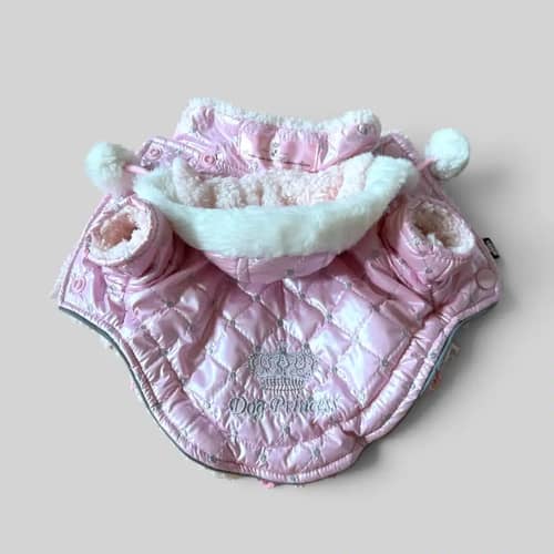 Trixie Dog Princess hundjacka 21 cm i metallisk rosa och vit, framifrån