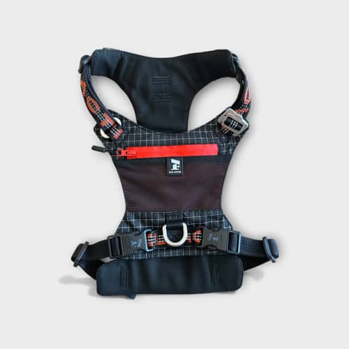 Blåmelerad Feel Active Outdoor Pocket hundsele med öppning för koppel.