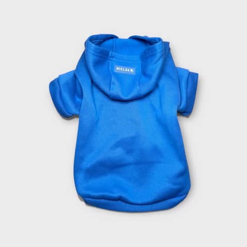 Petsin Hund Hoodie, blåbegagnad huvtröja med logotyp från Petsinn för små hundar