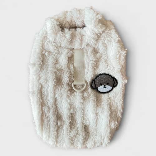 Fleece dog jumper with teddy bear motif and ears for small dogs