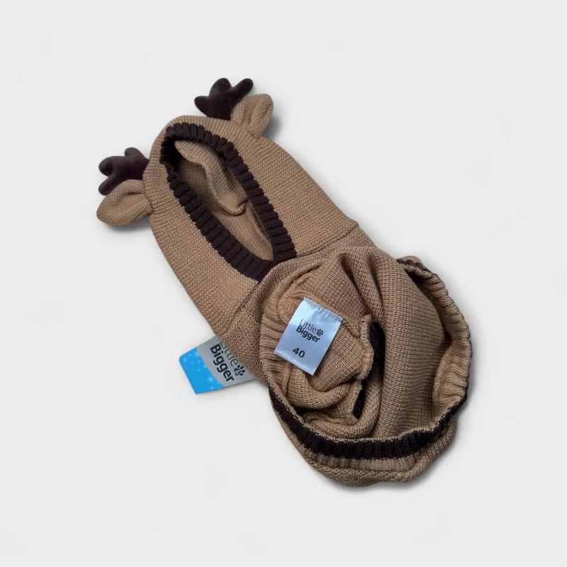 Ny rensdyrmønstret hundetrøje 40 cm, beige med brune horn. Perfekt til jul